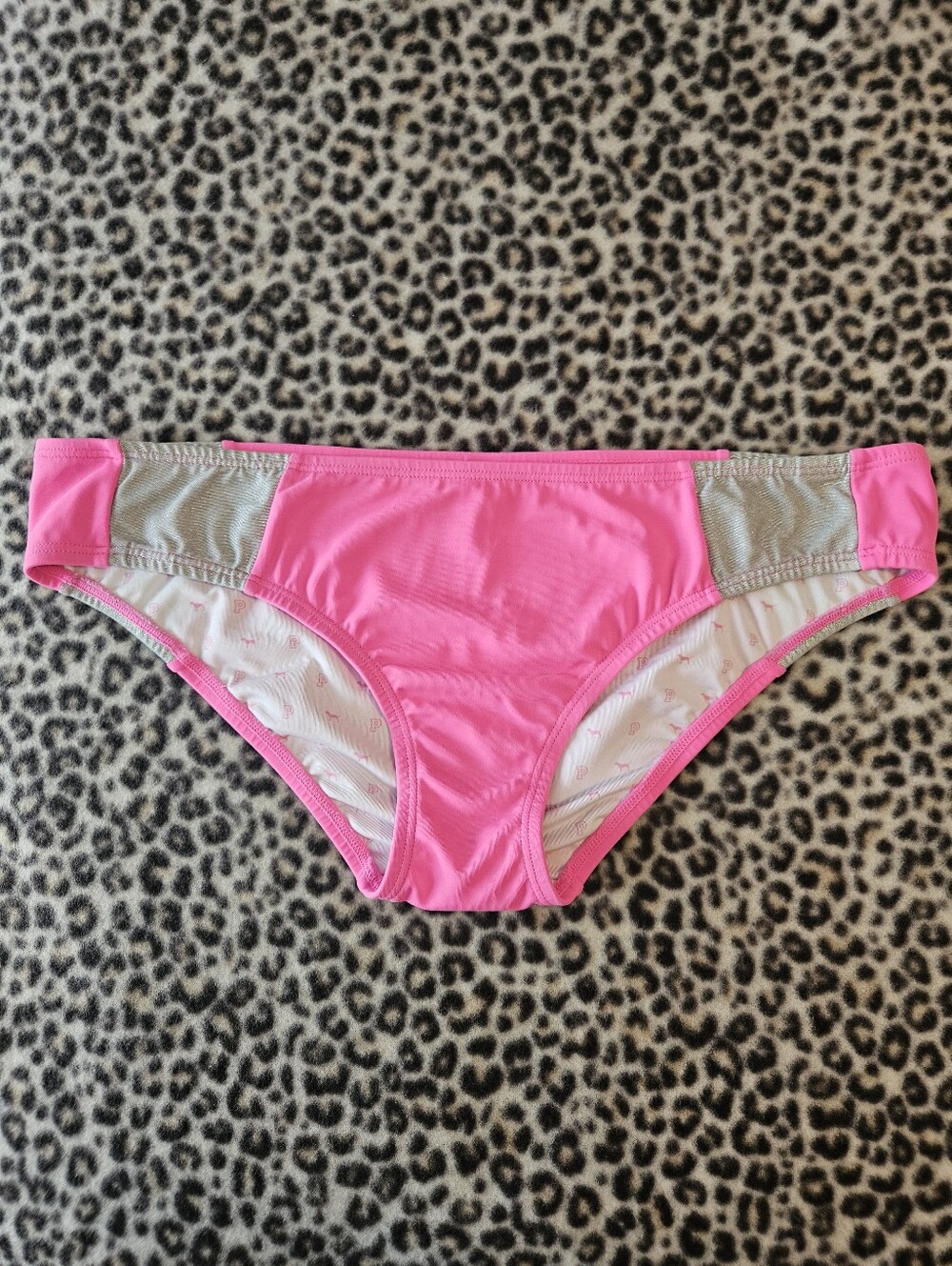 2008 Victoria's Secret PINK Hot Pink Swim Bikini Bottoms with Silver Accents, L